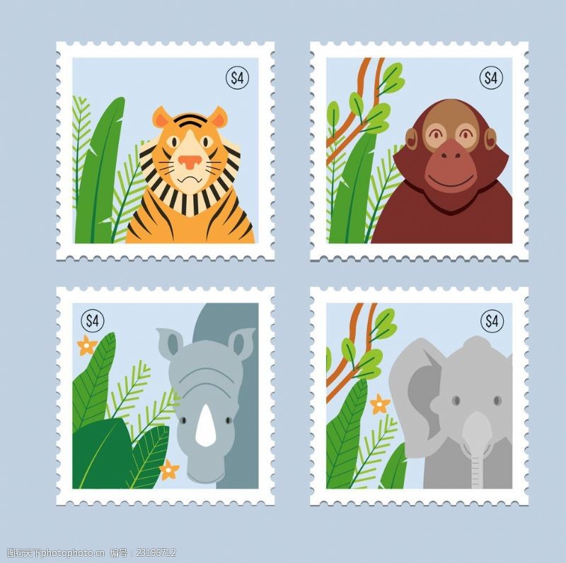 犀牛野生动物邮票
