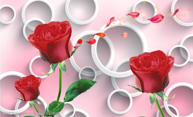 粉色玫瑰花背景3D圆圈玫瑰花瓣素材