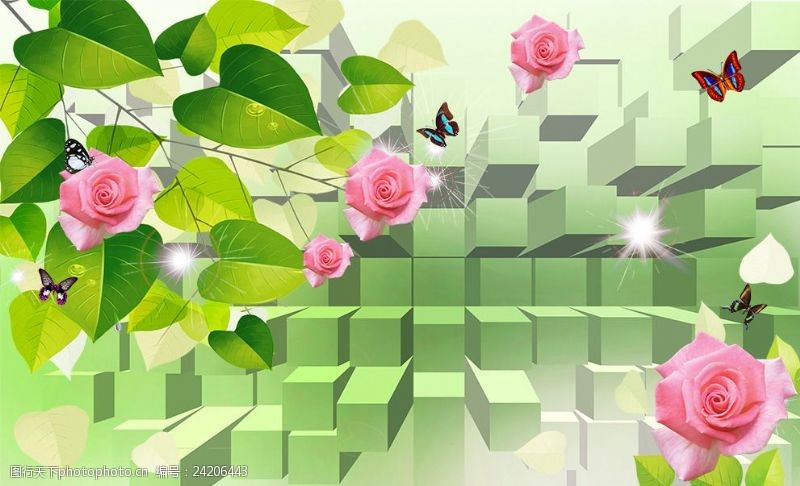 凹凸3D方块玫瑰花朵背景墙分层