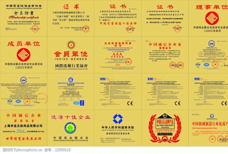 环境认证证书质量证书中国名牌铜牌