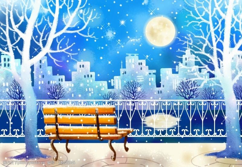 树家风冬季卡通夜景素材