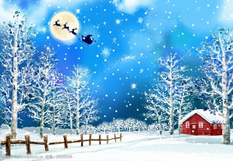 树家风卡通圣诞节雪景素材