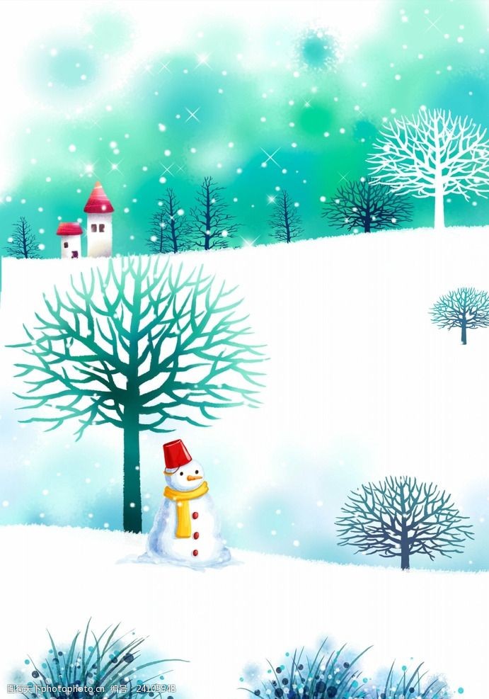 树家风卡通雪景雪人素材