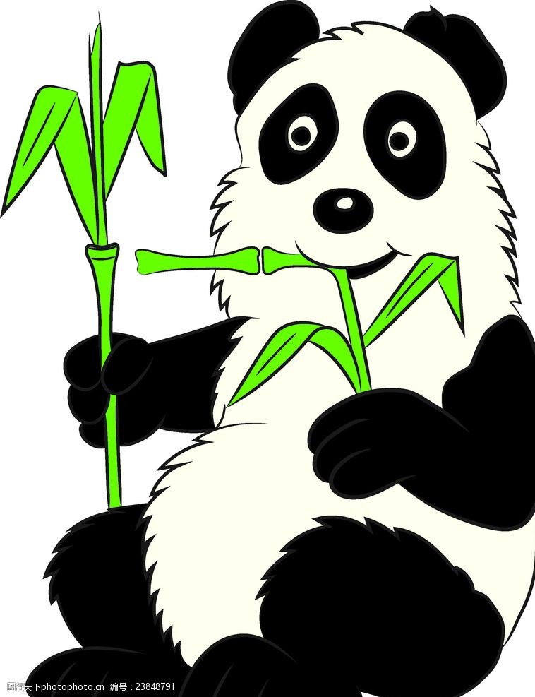 卡通熊猫吃竹叶的熊猫