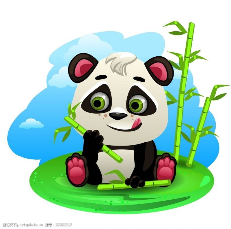 卡通熊猫玩竹子的熊猫