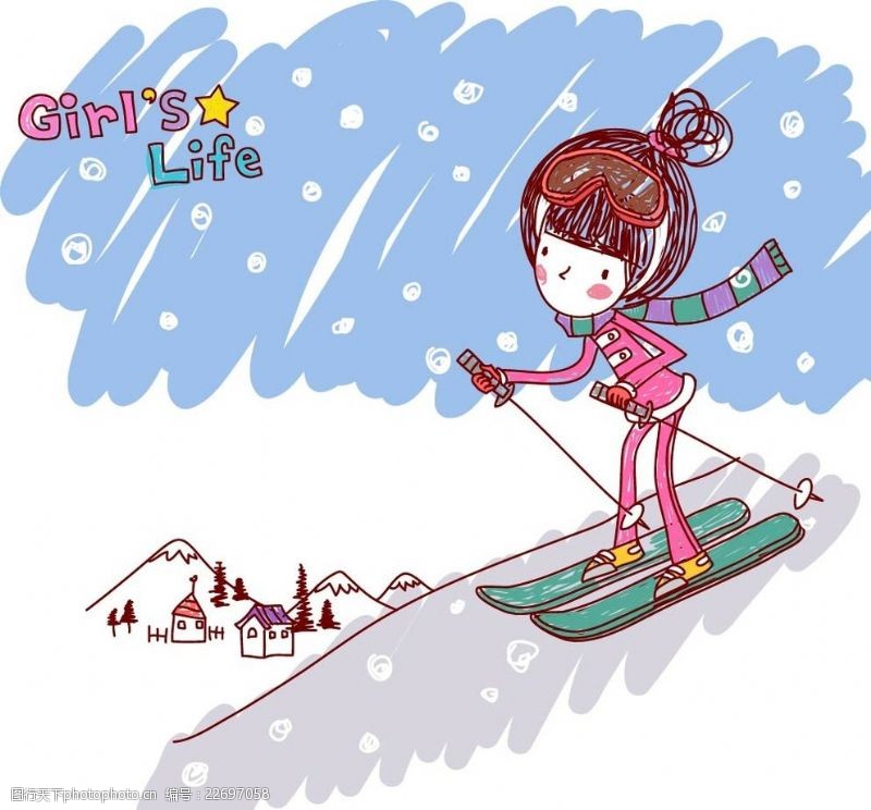 运河人家卡通人物滑雪