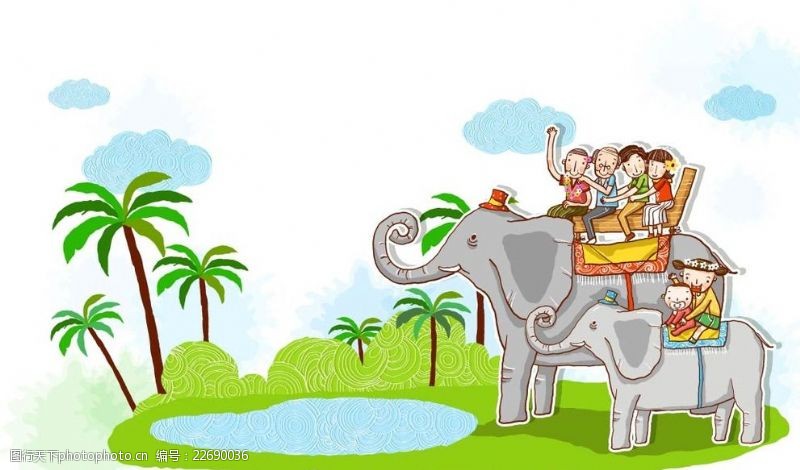大玩家卡通大象椰子树素材
