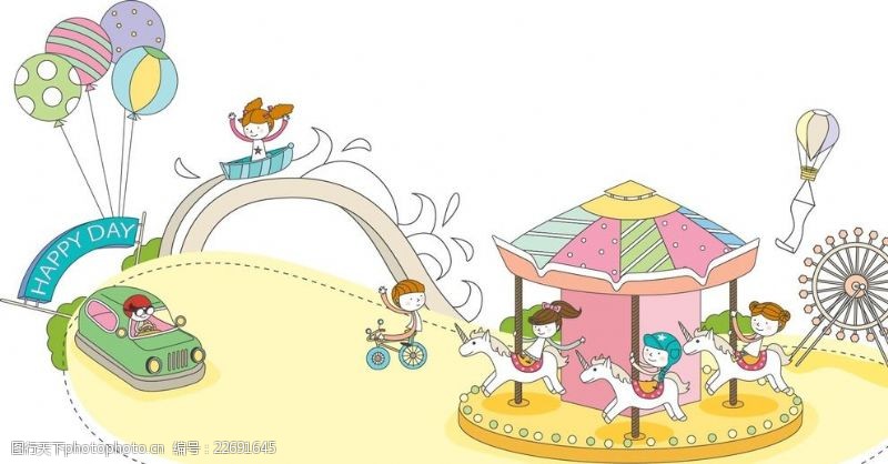温馨家庭可爱卡通游乐园素材