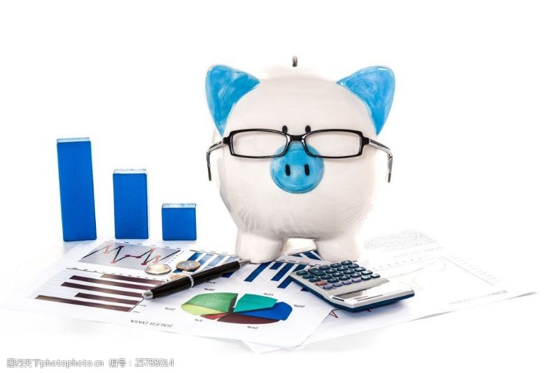 金融理财表柱和储钱猪图片