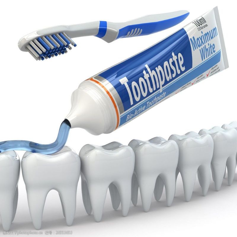 卫生与保健一排牙齿与牙膏图片