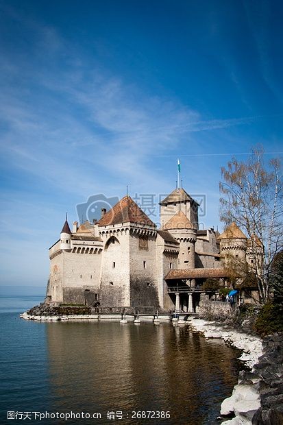 瑞士城堡海边的美丽城堡