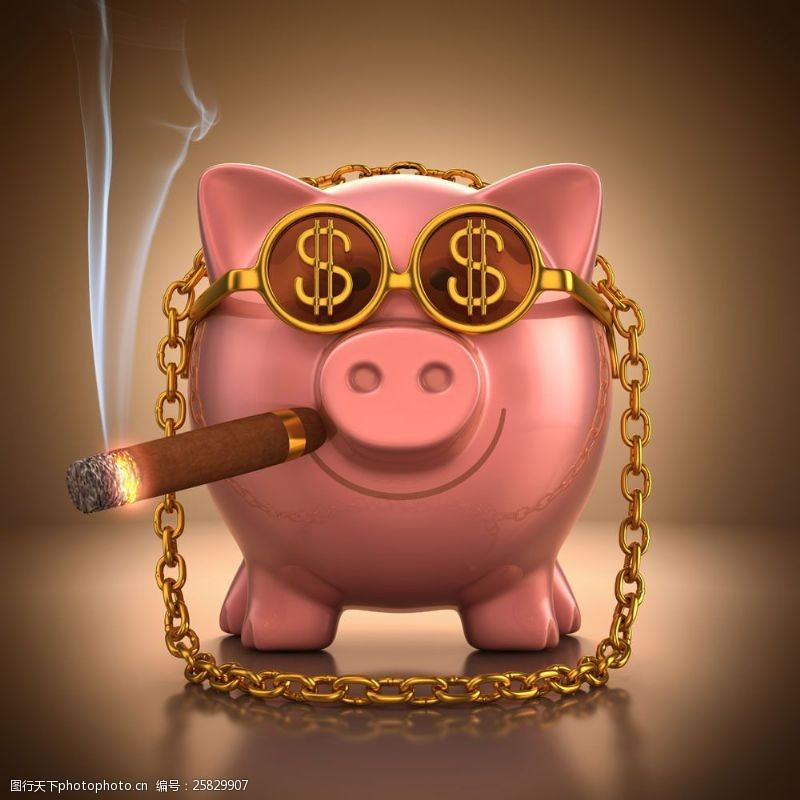 金融理财抽雪茄的小猪存钱罐图片