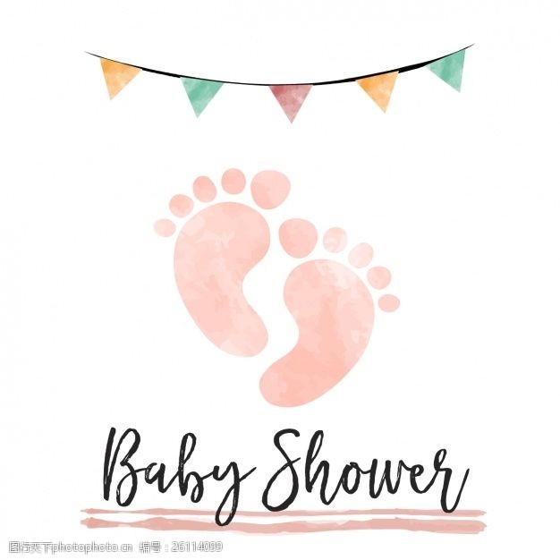 婴儿脚水彩婴儿淋浴卡与脚印