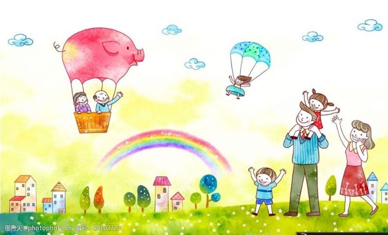 绿色清新背景板儿童节插画风景海报卡通背景