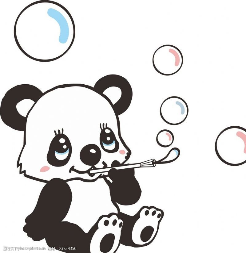 卡通熊猫可爱的吹泡泡卡通小熊猫