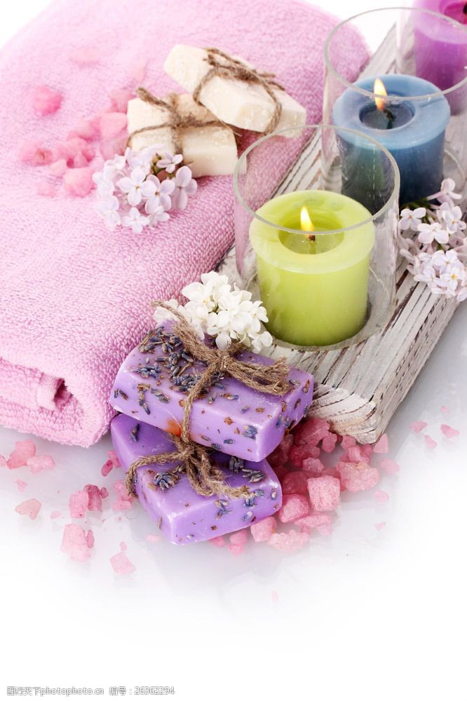 护肤品图片spa蜡烛与毛巾图片