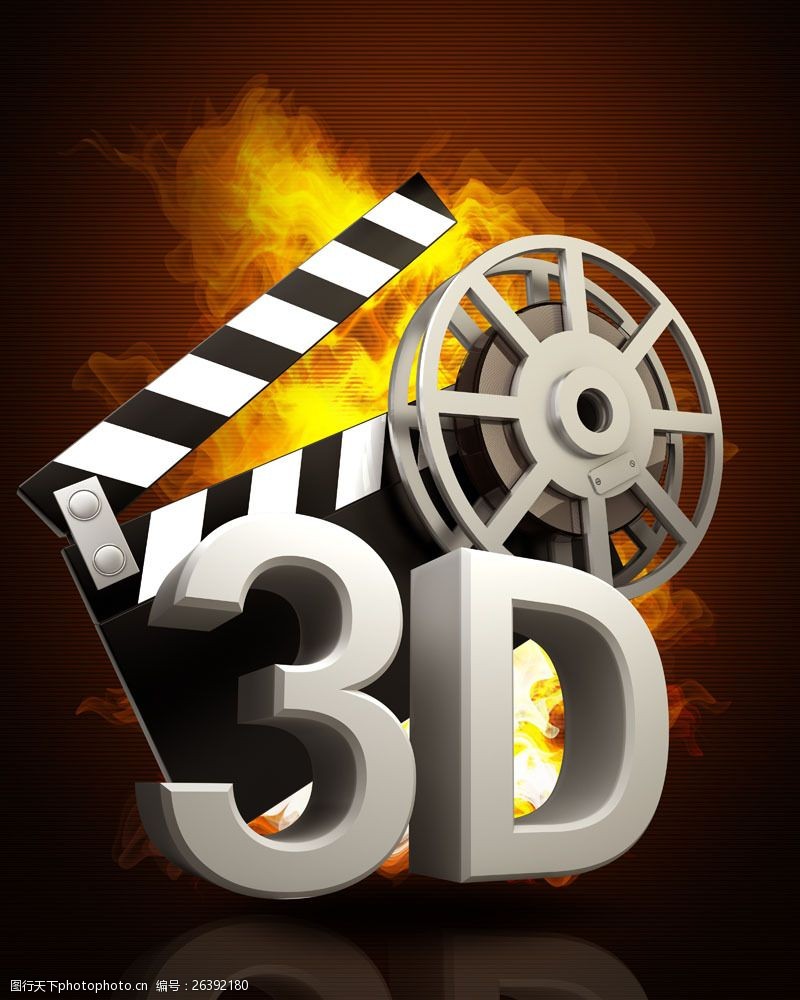 场记板3D电影与火焰图片