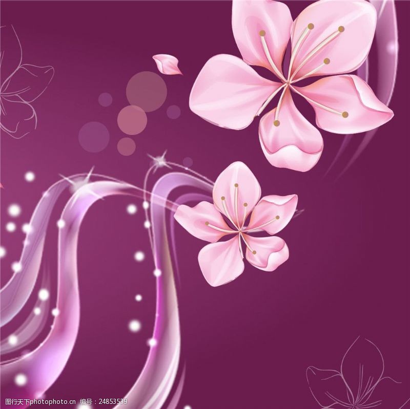 荧光清新紫红色背景花朵装饰画
