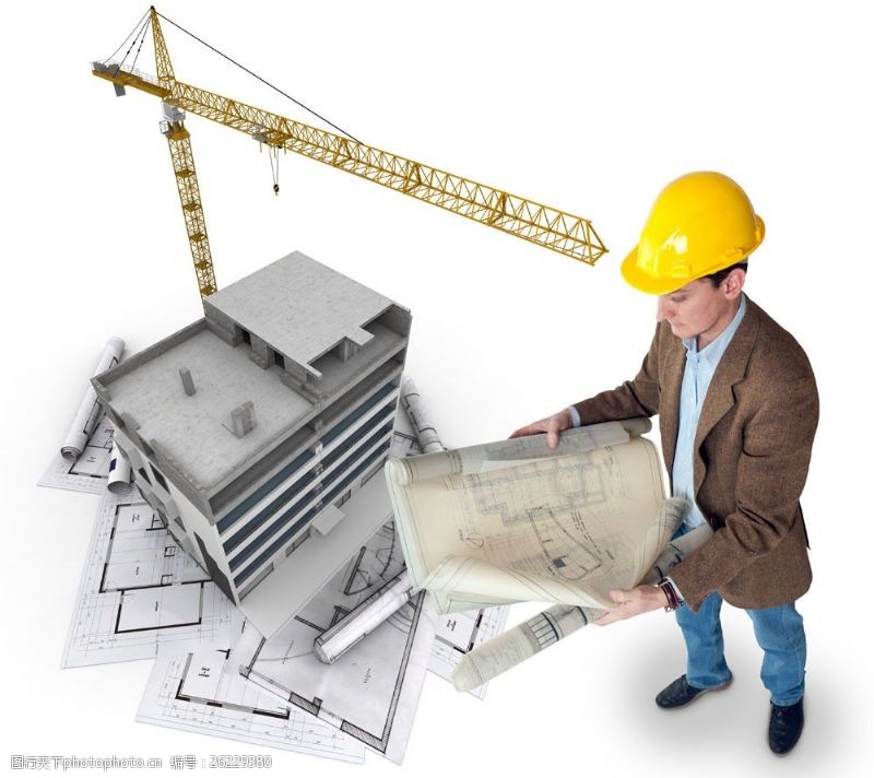 施工工人与3D建筑图片