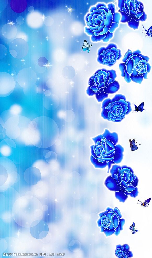 3D立体壁画蓝色玫瑰花背景墙