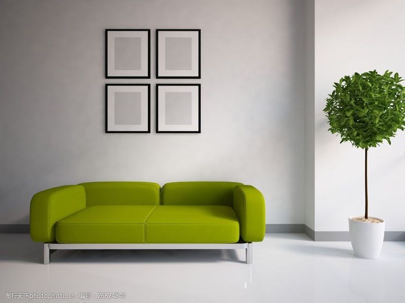 室内装潢设计简约沙发与装饰画图片