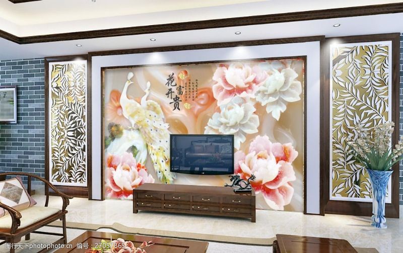石刻春色花卉时尚玉石雕刻电视背景墙设计素材