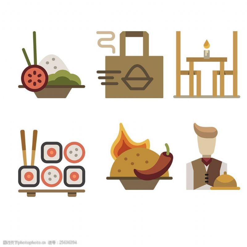 商务手提袋精美手绘餐饮icon图标