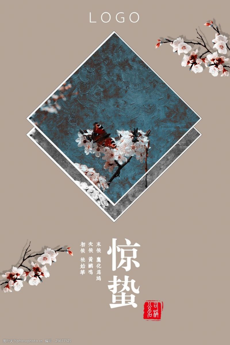 惊蛰二十四节气古典中国风水墨风海报模板
