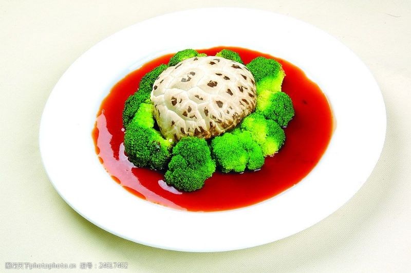 中华饮食西兰花鲍汁大花菇图片