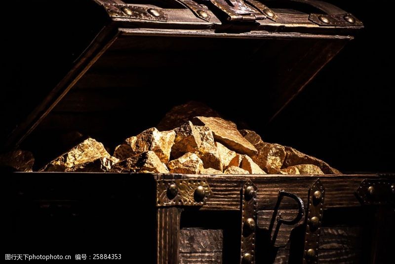 财宝箱打开箱子里的黄金石头图片