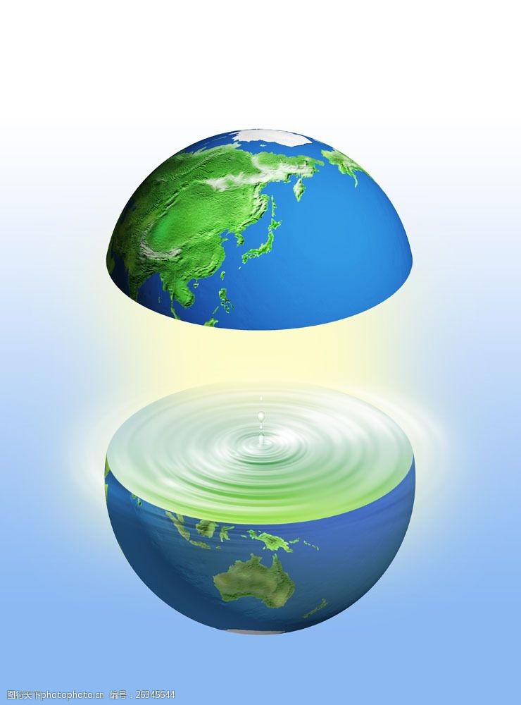 半球体分为两瓣的地球图片