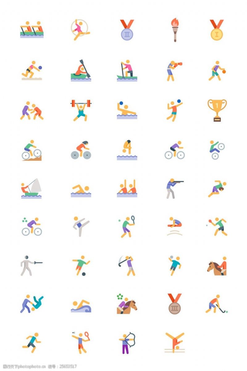 奥运奖牌44枚奥运项目扁平图标
