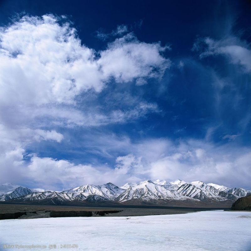 美丽的蓝天漂亮的雪山美景图片