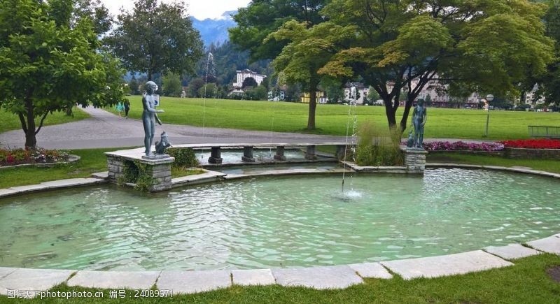 瑞士风光瑞士因特拉肯小镇喷泉