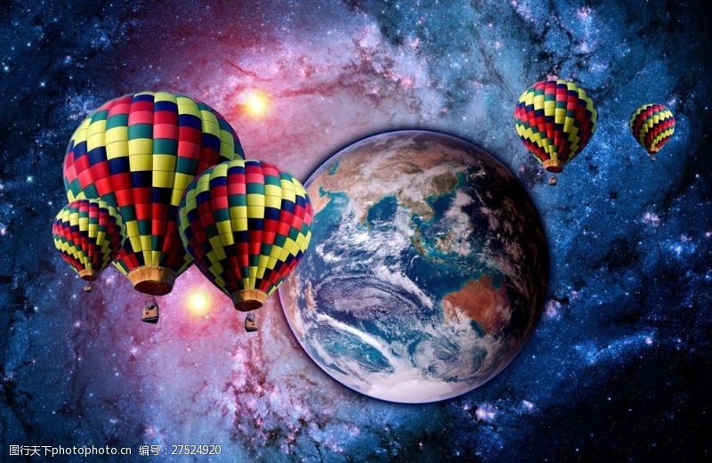 热气球与地球图片