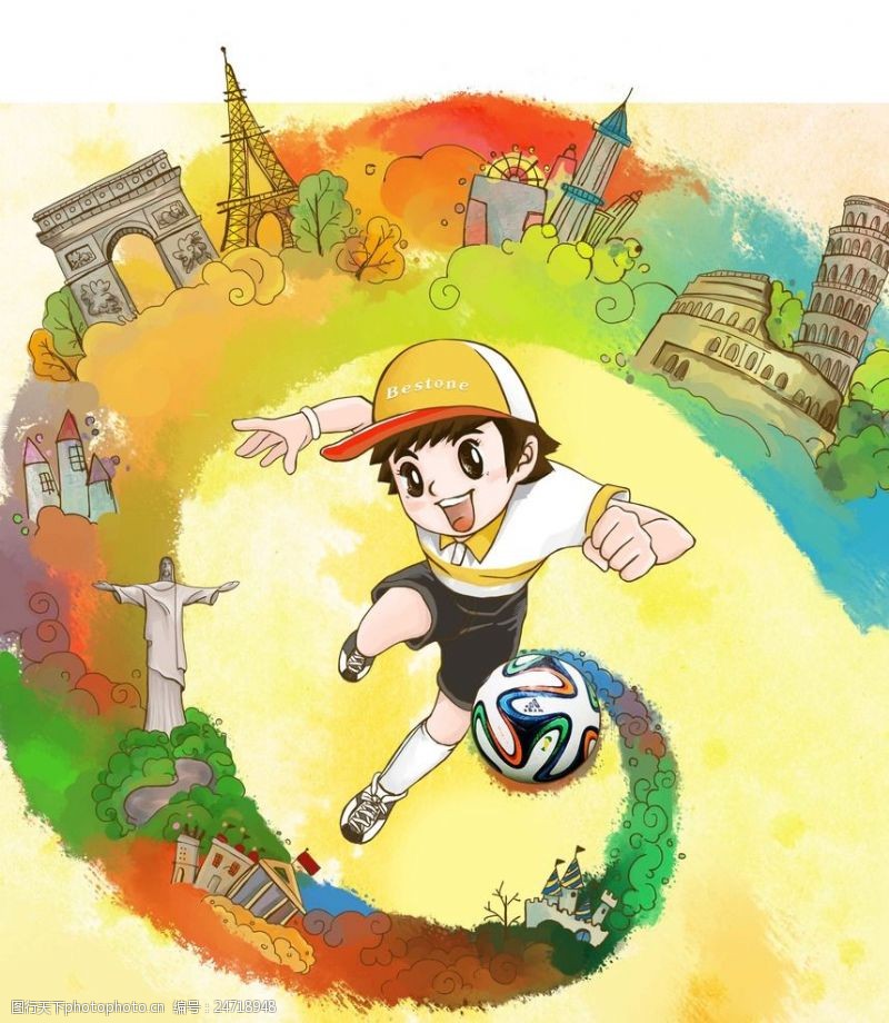 世界建筑设计踢足球的小孩