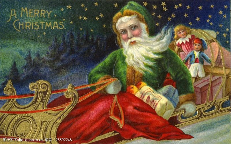 五驾马车驾着马车的圣诞老人图片