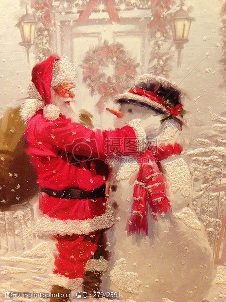 圣诞老人克劳斯雪天的圣诞老人和雪人