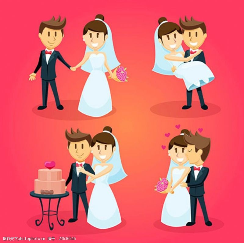 结婚请柬卡通新婚夫妇婚礼插图