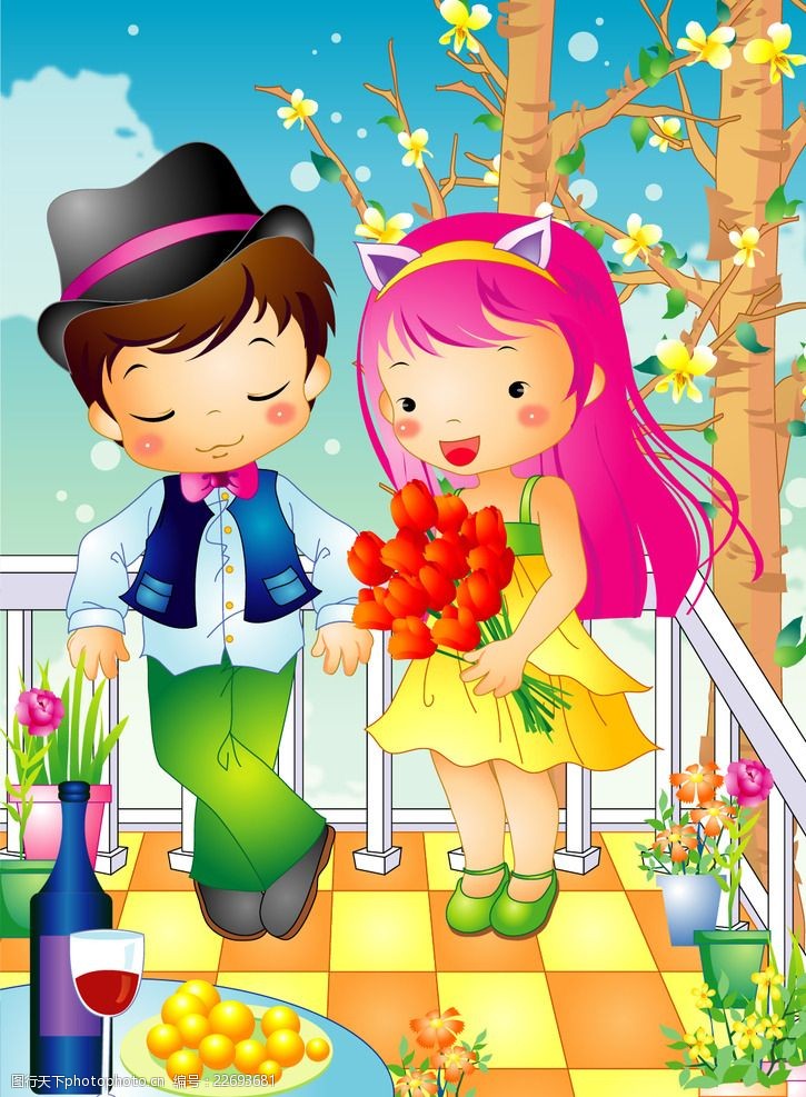 韩国卡通水果浪漫的可爱卡通情侣