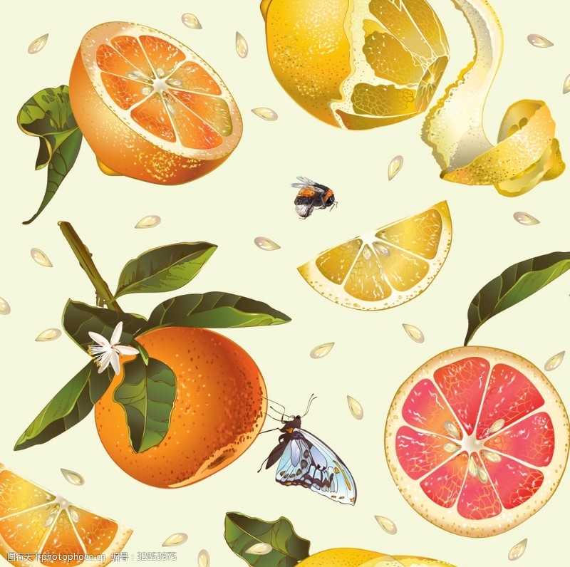 3d作品水果柠檬蝴蝶蜜蜂
