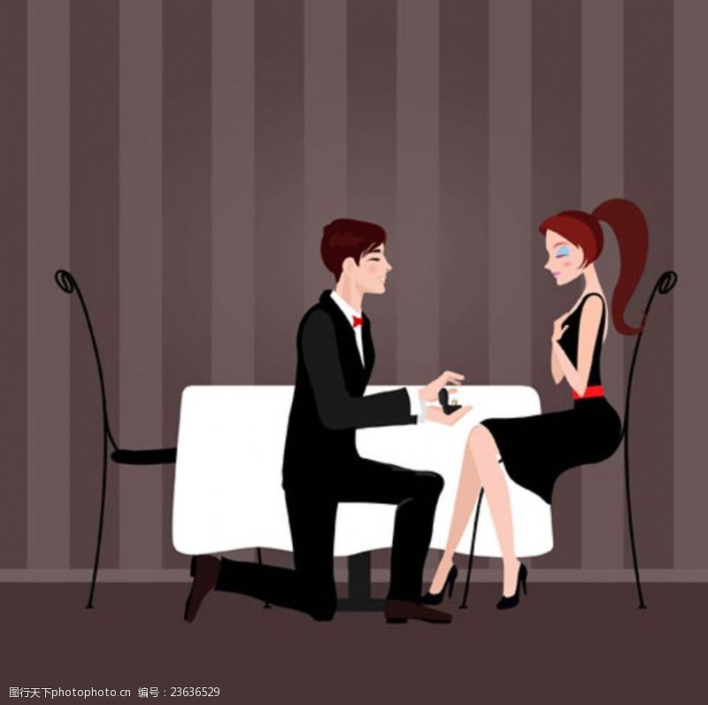 结婚请柬在餐厅求婚的情侣插图