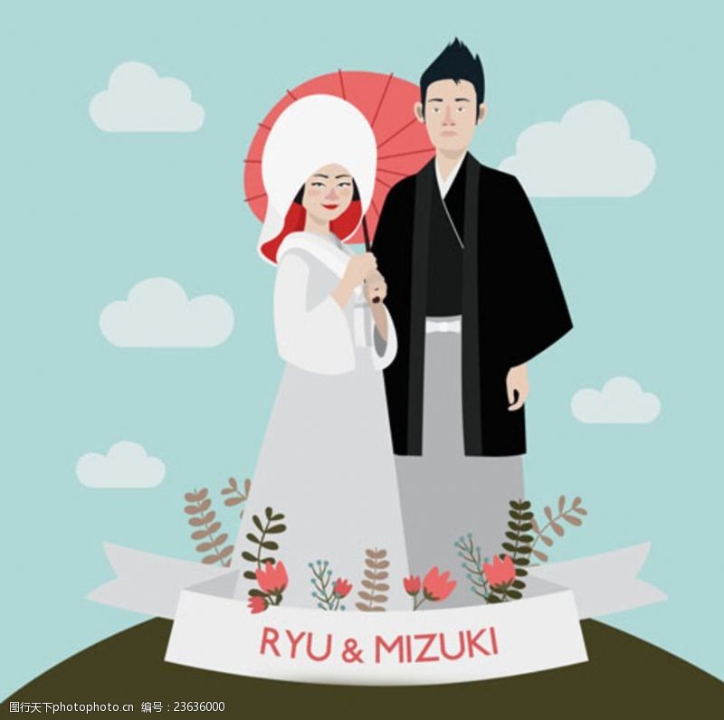 电子结婚请柬日本卡通新婚夫妇