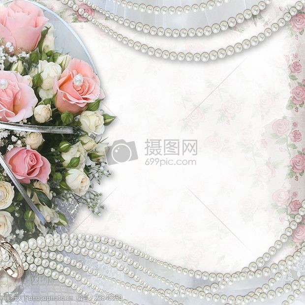 红色婚礼背景玫瑰花与珍珠背景