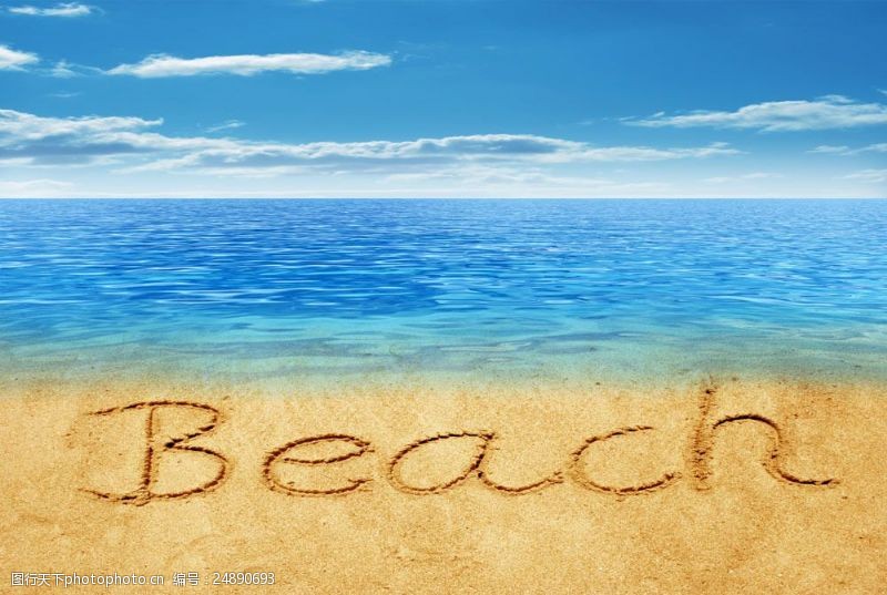 beach蓝色海洋沙滩上的英文图片