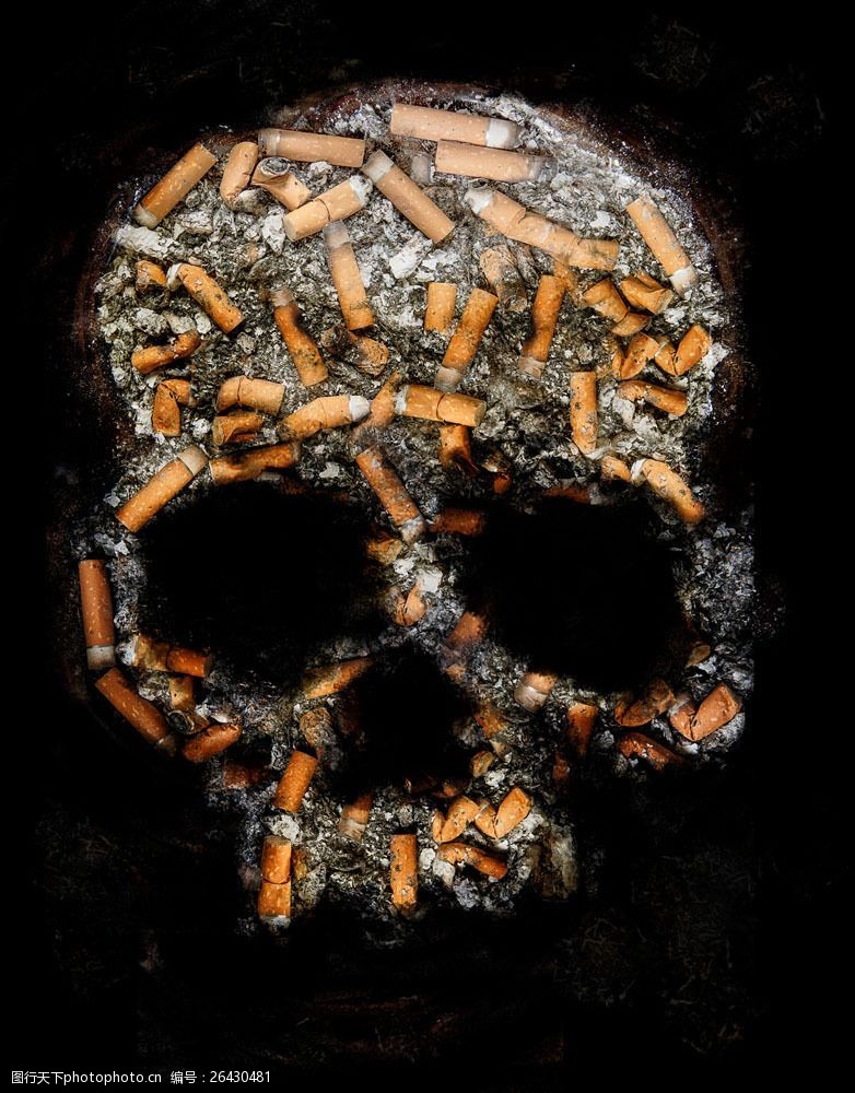 禁烟公益烟头组成的骷髅图片