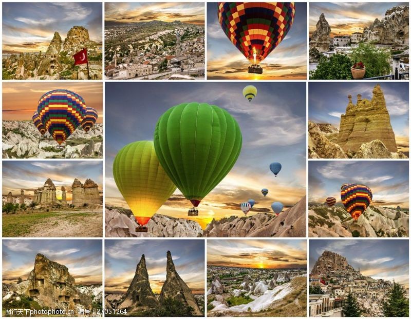 卡帕多西亚热气球与美丽岩石风景图片