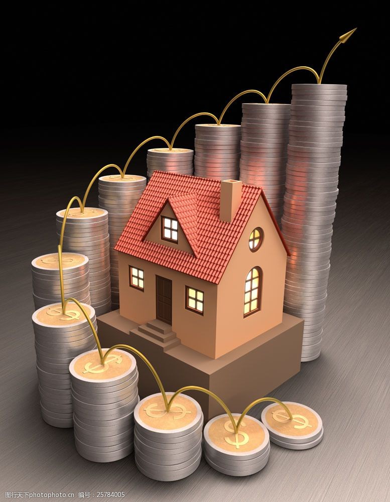 金融理财硬币与房子模型图片