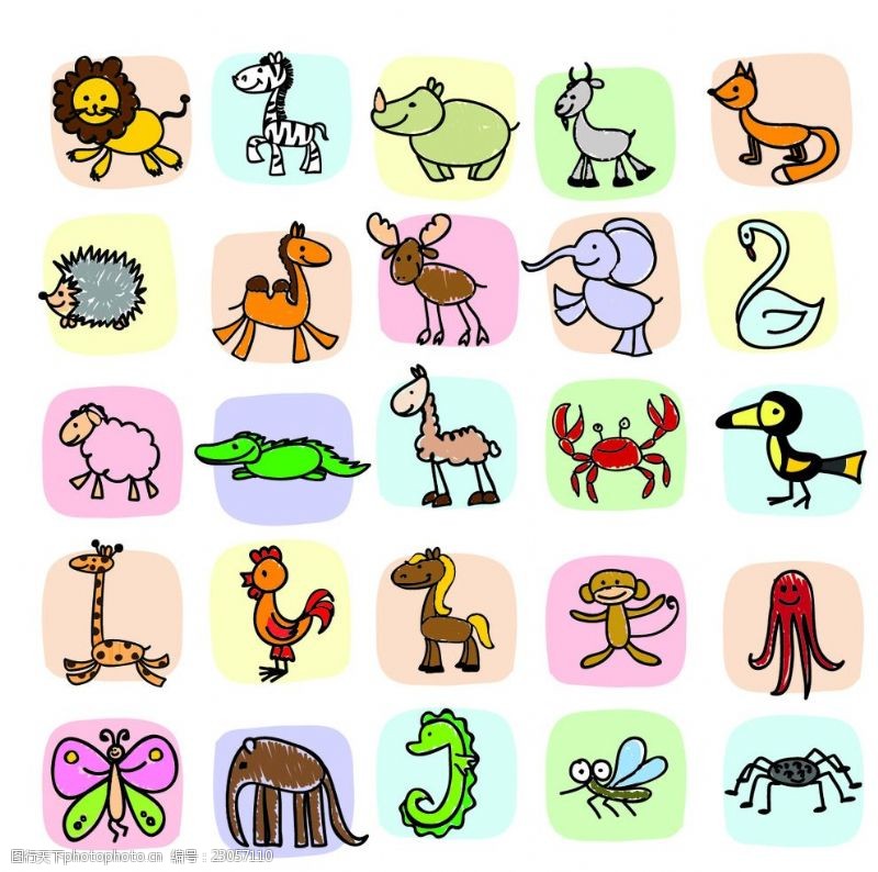 长颈鹿25款彩绘动物矢量素材