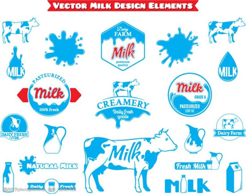 牛奶标签模板下载蓝色牛奶瓶子图标图片